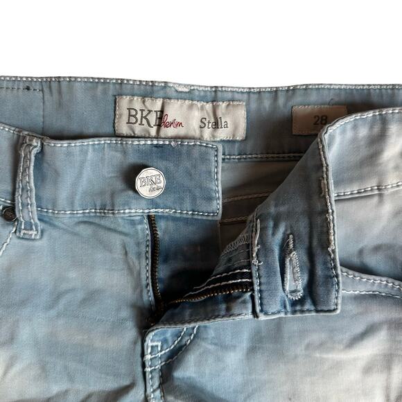 BKE Denim Stella Shorts Sz 28 | Light Wash Distressed Look Low Rise Jean Cutoffs - Picture 9 of 12